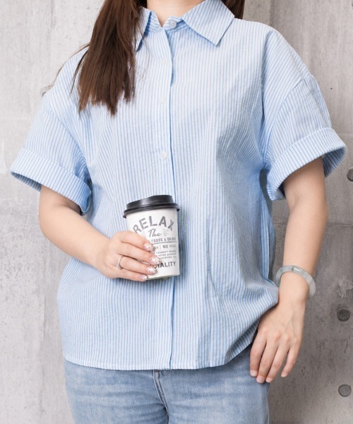 miniministore（ミニミニストア） ブラウス シャツ 半袖 ストライプ柄