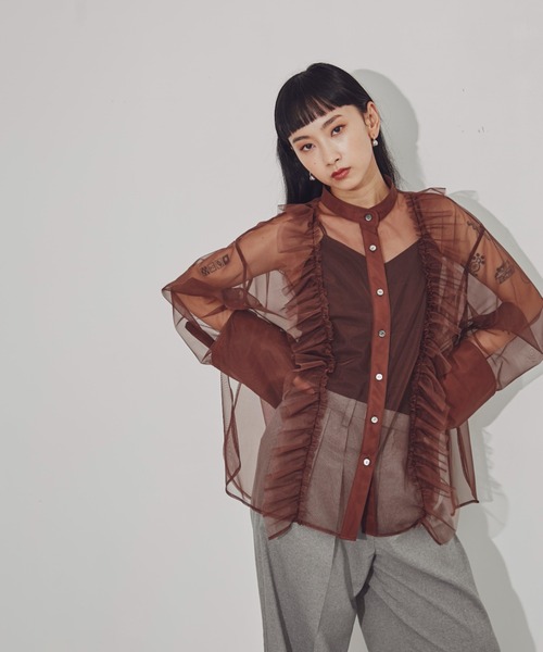 「CREOLME」 長袖ブラウス ONE SIZE ブラウン レディース_画像6
