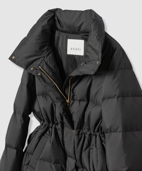 【ANAYI美品】 ブラック マットサテン ダウンジャケット ANAYI（アナイ） ダウンコート ダウンジャケット マットサテンペプラム