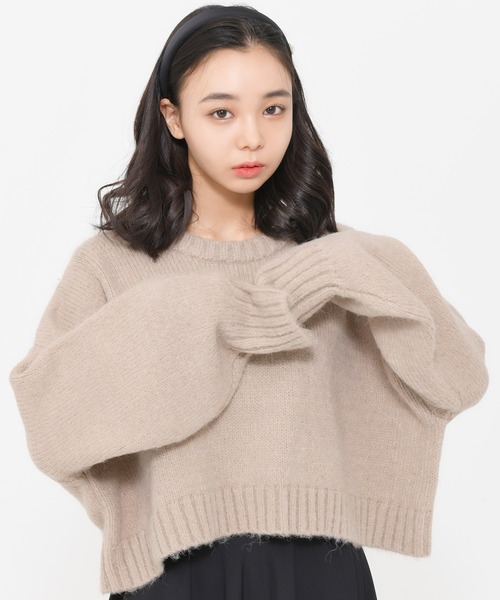 新品未使用MORABITO プレミア　ベージュ 五分袖 クロップドニット COCOMOMO ニット セーター クロップド丈ハーフジップニット レディース