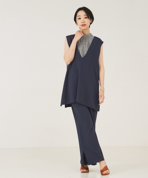 qualite（カリテ） タンクトップ ノースリーブ スタンド2wayチュニック