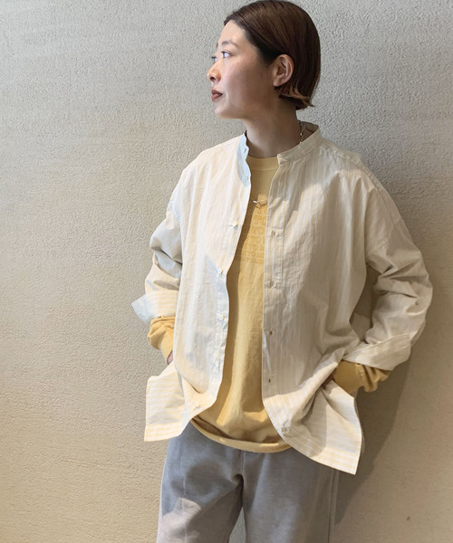 ジャーナルスタンダード ラックス JOURNAL STANDARD LUXE ポプリンストライプ スタンドカラーシャツ 長袖 F 黄 イエロー JOURNAL STANDARD LUXE シャツ ブラウス ポプリンストライプ