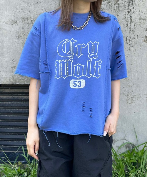 tシャツ 半袖 ロックステッチダメージTシャツ レディース メンズ