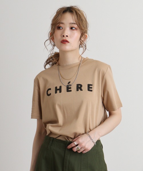 tシャツ Eglantine ローズペトール加工　パイルロゴTシャツ レディース EGLANTINE tシャツ Eglantine ローズペトール加工 パイルロゴT