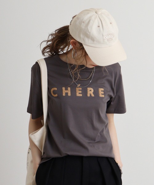 tシャツ Eglantine ローズペトール加工　パイルロゴTシャツ レディース