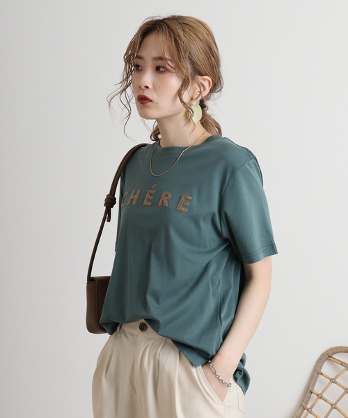 tシャツ Eglantine ローズペトール加工　パイルロゴTシャツ レディース EGLANTINE tシャツ Eglantine ローズペトール加工 パイルロゴT