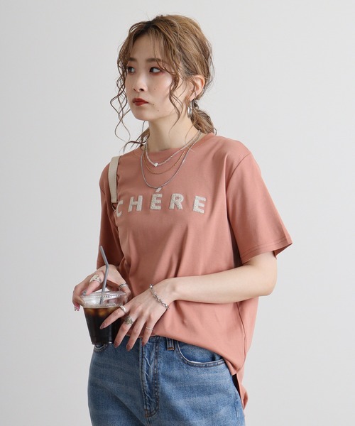 tシャツ Eglantine ローズペトール加工　パイルロゴTシャツ レディース EGLANTINE tシャツ Eglantine ローズペトール加工 パイルロゴT