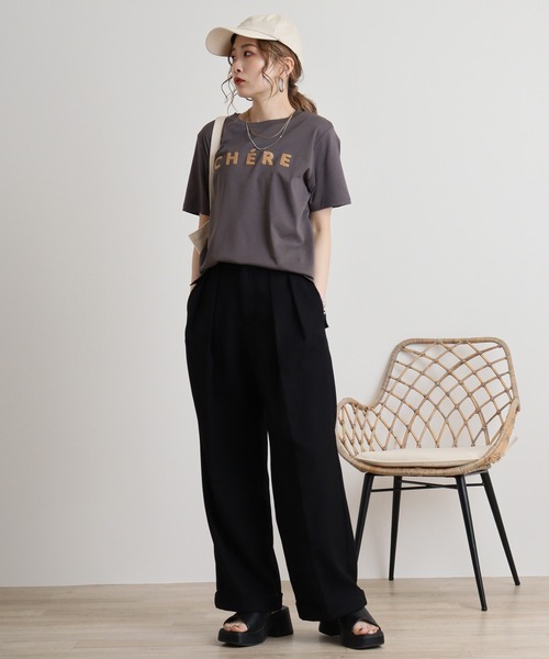 tシャツ Eglantine ローズペトール加工　パイルロゴTシャツ レディース EGLANTINE tシャツ Eglantine ローズペトール加工 パイルロゴT