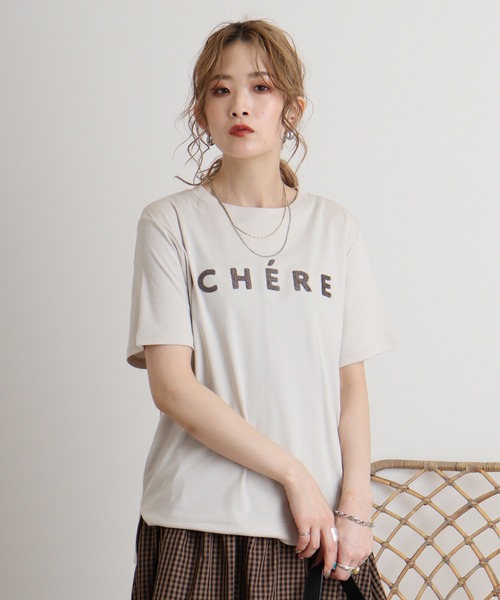 tシャツ Eglantine ローズペトール加工　パイルロゴTシャツ レディース EGLANTINE tシャツ Eglantine ローズペトール加工 パイルロゴT