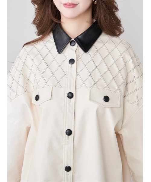 値下げ！Darich バイカラーステッチレザーシャツ Darich ブラウス シャツ バイカラーステッチレザーシャツ