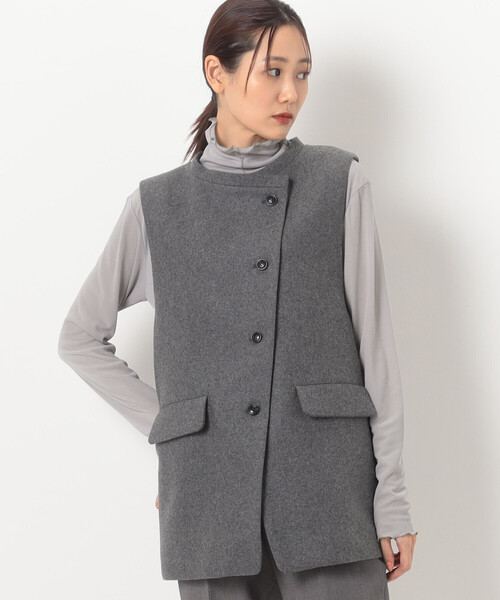 ベスト ジレ やわらかメルトン スタンドカラージレ レディース Gabardine K.T ベスト ジレ やわらかメルトン スタンドカラー