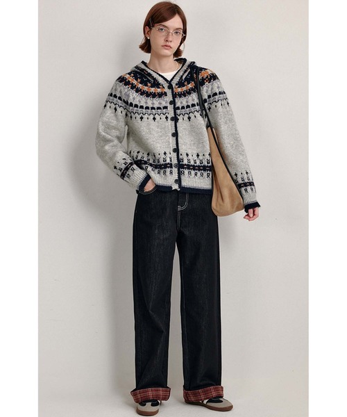 カーディガン フェアアイル柄 フード付き ニットカーディガン FC25S129