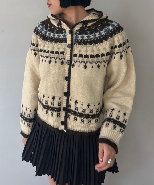 カーディガン フェアアイル柄 フード付き ニットカーディガン FC25S129