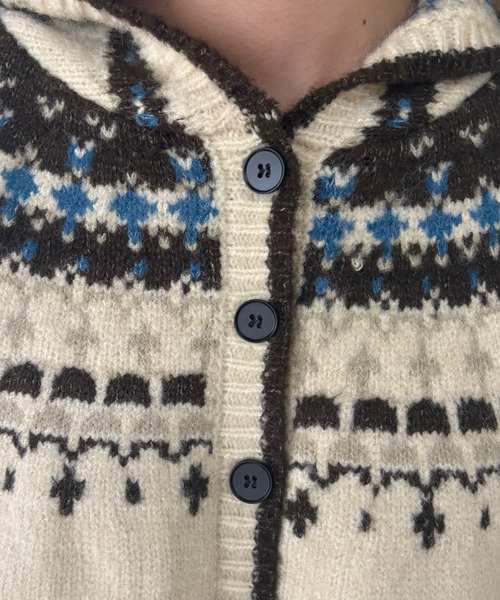 カーディガン フェアアイル柄 フード付き ニットカーディガン FC25S129