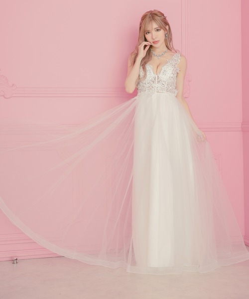 Tika ノースリーブシアービジューエアリーチュール ロングドレス Tika