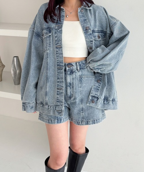 d.i.a jeans ダークデニム レース サイドリングショートパンツ GYDA（ジェイダ）の「ハイウエスト サイドレースアップ フロント