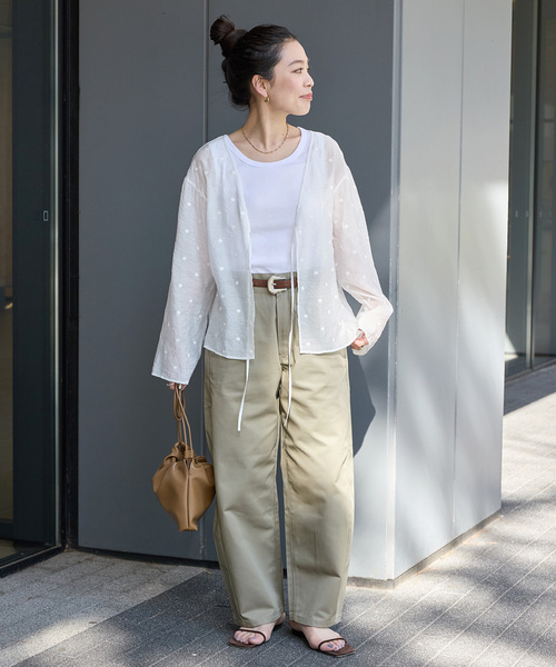 deboncoer ドット クリーム ブラウス B.C STOCK ブラウス シャツ 手洗い可 / ドット刺繍リボン