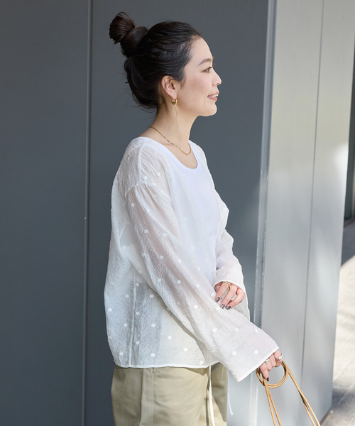 B.C STOCK ブラウス シャツ 手洗い可 / ドット刺繍リボン