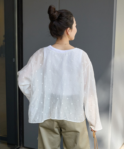 deboncoer ドット クリーム ブラウス B.C STOCK ブラウス シャツ 手洗い可 / ドット刺繍リボン
