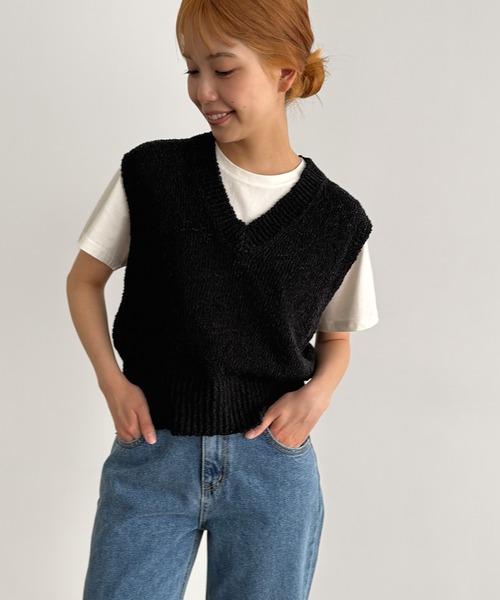 ベスト ジレ El mar　コットンニットベスト レディース CANAL JEAN ベスト ジレ El mar コットンニットベスト
