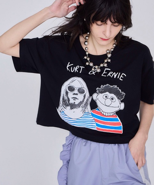 tシャツ 「BLACK SCORE」 EARNIE CROPPED T レディース