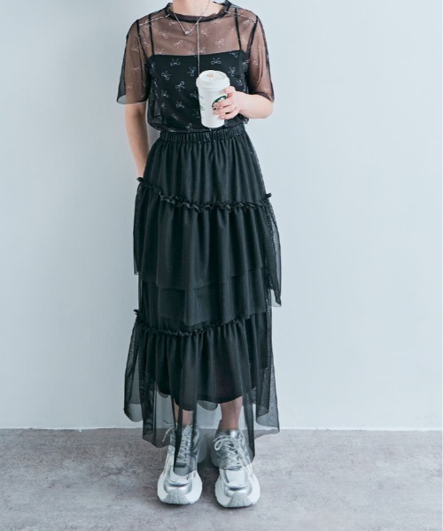 tシャツ サマー シアーメッシュ 半袖 リボン トップス レディース