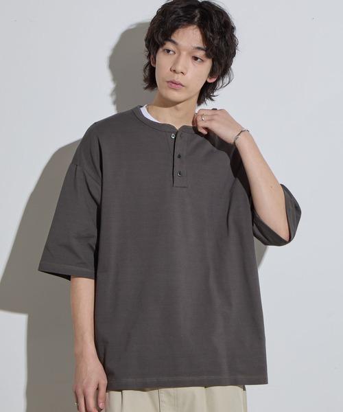 SLICK tシャツ 「SLICK/スリック」40/2 Moss Stitch Henley Neck