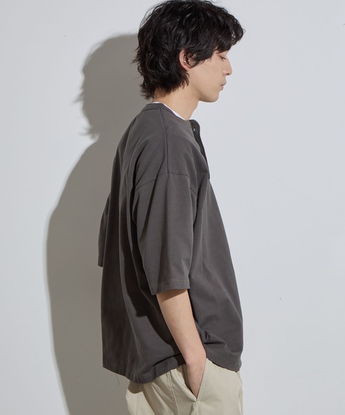 SLICK tシャツ 「SLICK/スリック」40/2 Moss Stitch Henley Neck
