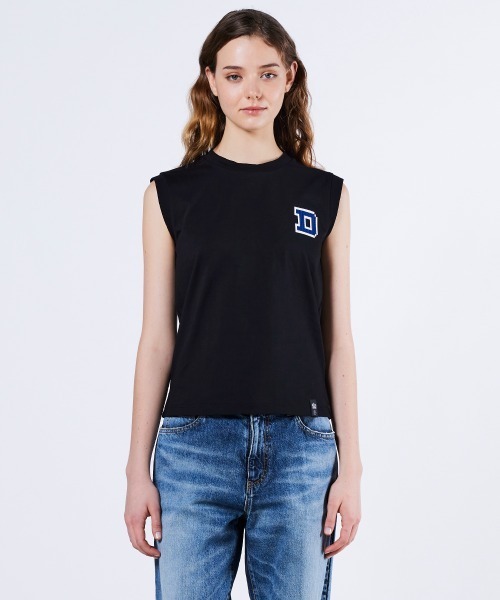 コリアグランドセール STANDARD DOUBLE CLOTHING Dロゴ刺繍ノースリーブ tシャツ レディースウェア