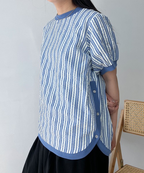 tシャツ スエードリブドルマンプルオーバー レディース AS KNOW tシャツ ○裾マルっと サイドボタンリブ半袖プル