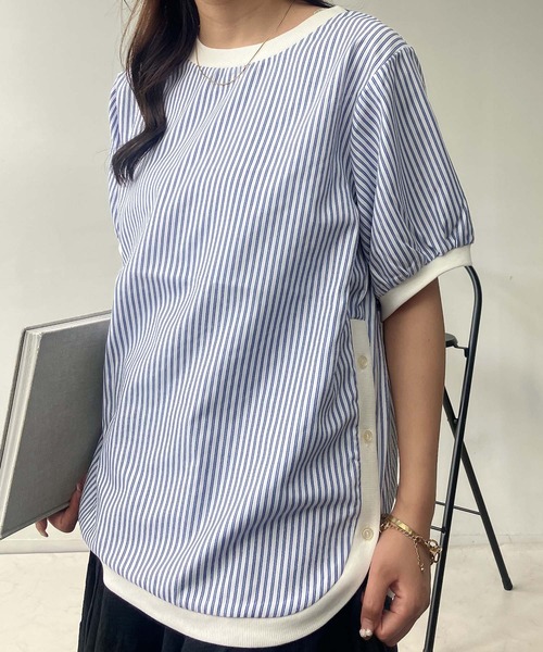 tシャツ スナップボタンプルオーバー レディース AS KNOW tシャツ ○裾マルっと サイドボタンリブ半袖プル