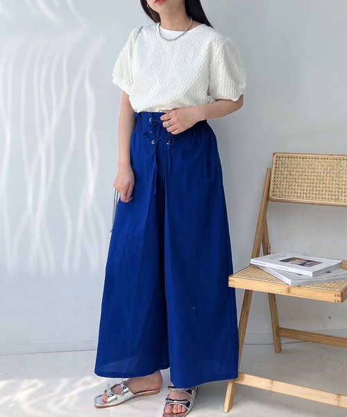 ebure 青 リブ編み 半袖Tシャツ ebure 青 リブ編み 半袖Tシャツ