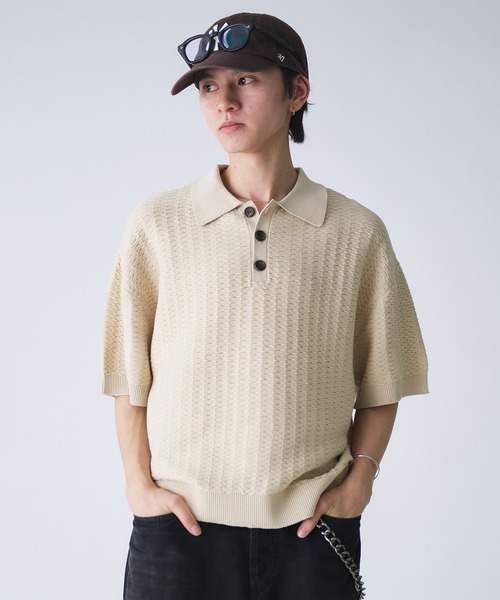 Adoon plain ポロシャツ Jacquard Knit Cropped Polo Shirt