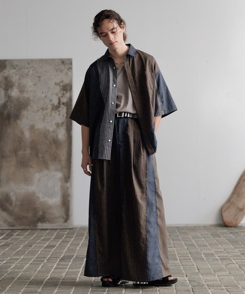 HARE/セットアップ/サイコウチクワイドトラウザー/ストライプシャツ HARE シャツ 「一部カラーSET UP対応」サイコウチクストライプ