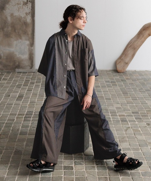 HARE/セットアップ/サイコウチクワイドトラウザー/ストライプシャツ HARE シャツ 「一部カラーSET UP対応」サイコウチクストライプ
