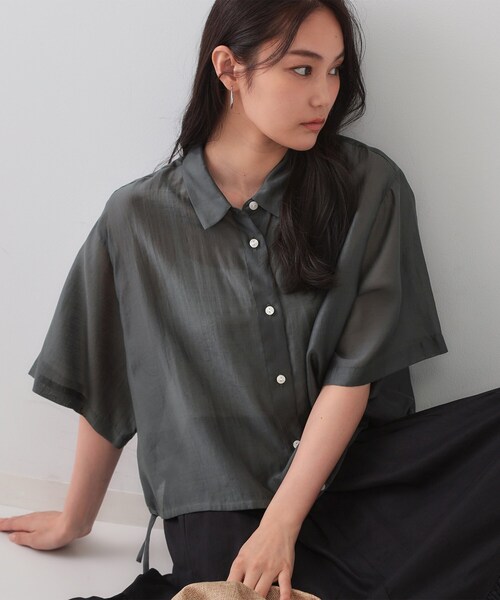 PLISSÉ PLEASE ターコイズ 半袖シャツ SENSE OF PLACE by URBAN RESEARCH ブラウス シャツ コード