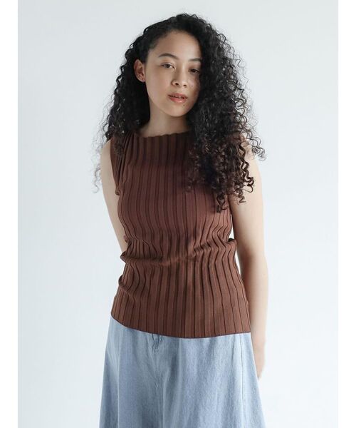 ニット セーター Wide rib sleeveless pullover レディース