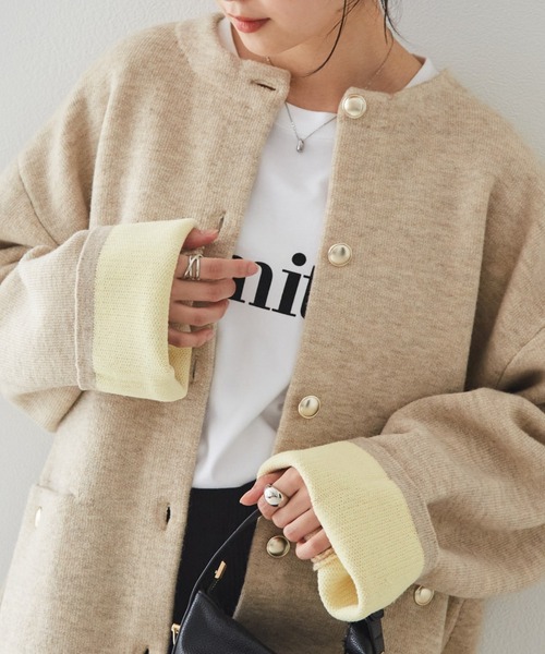 RANAN（ラナン） カーディガン ゴールドボタン裏配色ニットジャケット