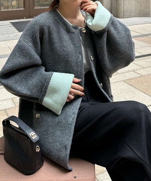 RANAN（ラナン） カーディガン ゴールドボタン裏配色ニットジャケット