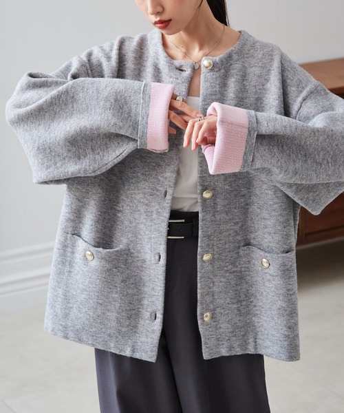 RANAN（ラナン） カーディガン ゴールドボタン裏配色ニットジャケット