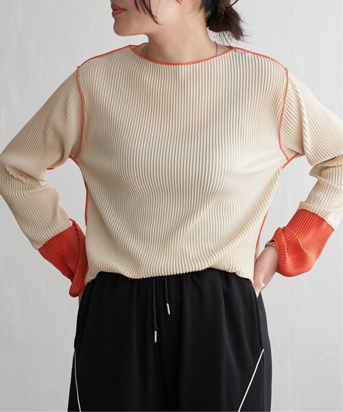 DSC / プリーツ加工トップス VENCE EXCHANGE tシャツ プリーツ加工配色袖トップス レディース
