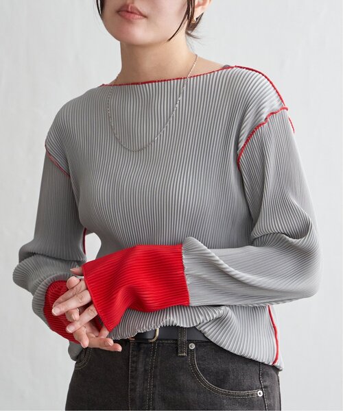 VENCE EXCHANGE tシャツ プリーツ加工配色袖トップス レディース