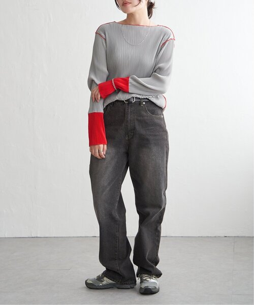 VENCE EXCHANGE tシャツ プリーツ加工配色袖トップス レディース