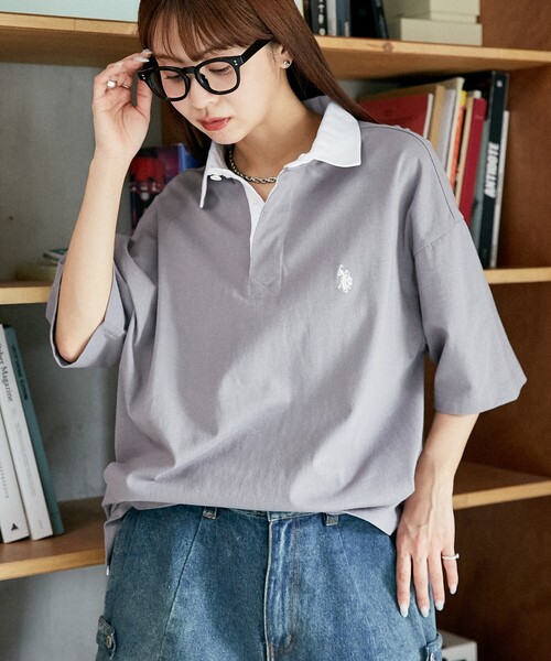 「U.S. POLO ASSN.」 半袖ポロシャツ MEDIUM チャコールグレー メンズ_画像8