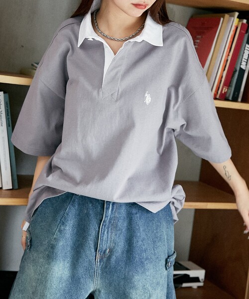 「U.S. POLO ASSN.」 半袖ポロシャツ MEDIUM チャコールグレー メンズ_画像9