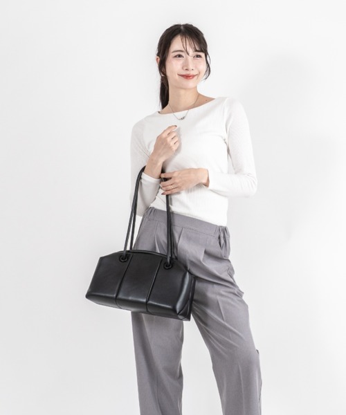 ショルダーバッグ バッグ 「ADD CULUMN/アドカラム」ヴィーガンレザー ボストントートバッグ PUFF CLASP BOSTON M