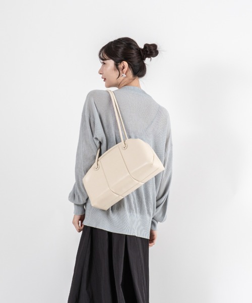 ショルダーバッグ バッグ 「ADD CULUMN/アドカラム」ヴィーガンレザー ボストントートバッグ PUFF CLASP BOSTON M