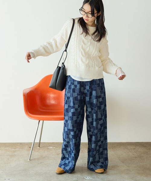AO2 ワイドパンツ ジーンズ デニム デニムパンツ パッチワーク風デニム