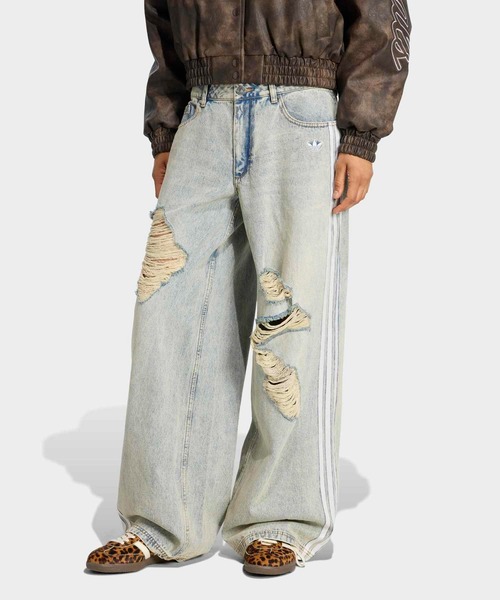 新品24⭐️adidasルーズデニム ディストレスト パンツ ダメージ加工 ブルー 新品24⭐️adidasルーズデニム ディストレスト パンツ ダメージ加工 ブルー