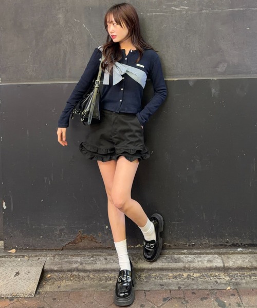 Jaded London ブラックフリルショートパンツ パンツ ダブルフリルショートパンツ レディース : ZOZOTOWN Yahoo!店